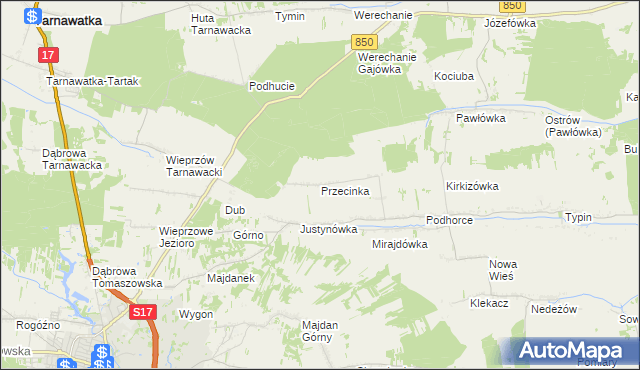 mapa Przecinka gmina Tomaszów Lubelski, Przecinka gmina Tomaszów Lubelski na mapie Targeo