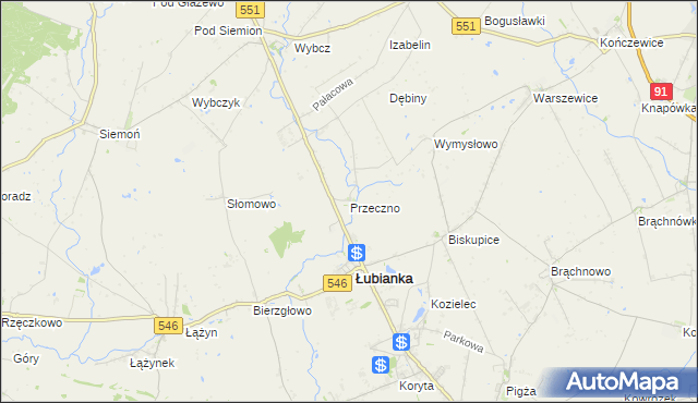 mapa Przeczno gmina Łubianka, Przeczno gmina Łubianka na mapie Targeo