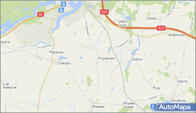 mapa Przybkowo gmina Wałcz, Przybkowo gmina Wałcz na mapie Targeo