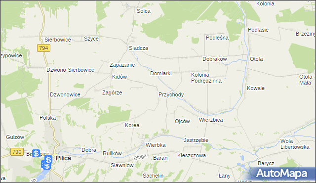 mapa Przychody gmina Pilica, Przychody gmina Pilica na mapie Targeo