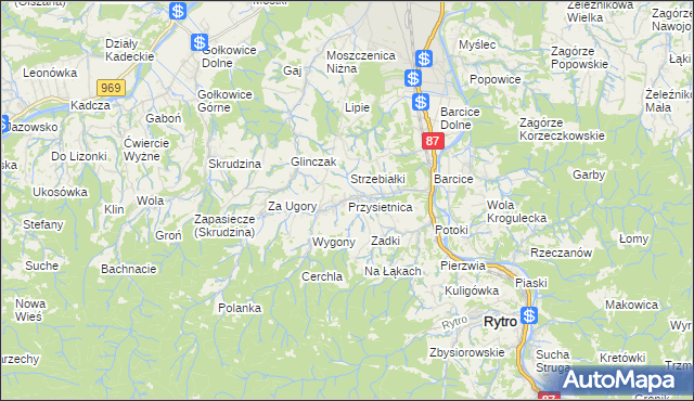 mapa Przysietnica gmina Stary Sącz, Przysietnica gmina Stary Sącz na mapie Targeo