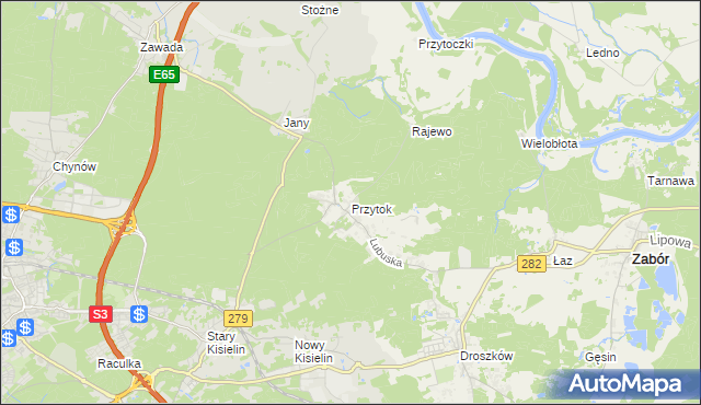 mapa Przytok gmina Zabór, Przytok gmina Zabór na mapie Targeo