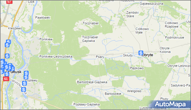 mapa Psary gmina Obryte, Psary gmina Obryte na mapie Targeo