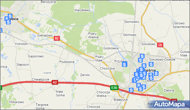 mapa Psary Małe gmina Września, Psary Małe gmina Września na mapie Targeo