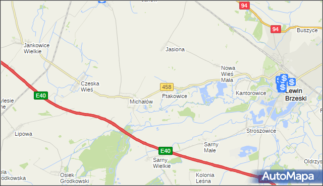 mapa Ptakowice gmina Lewin Brzeski, Ptakowice gmina Lewin Brzeski na mapie Targeo