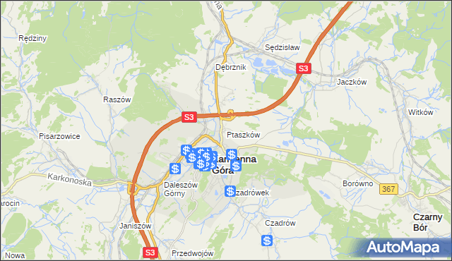 mapa Ptaszków, Ptaszków na mapie Targeo