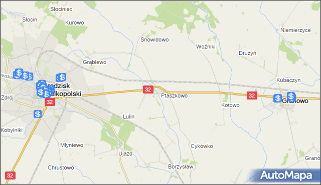 mapa Ptaszkowo, Ptaszkowo na mapie Targeo