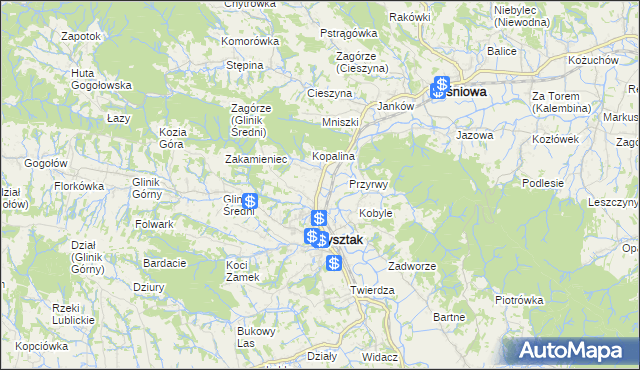 mapa Pułanki gmina Frysztak, Pułanki gmina Frysztak na mapie Targeo