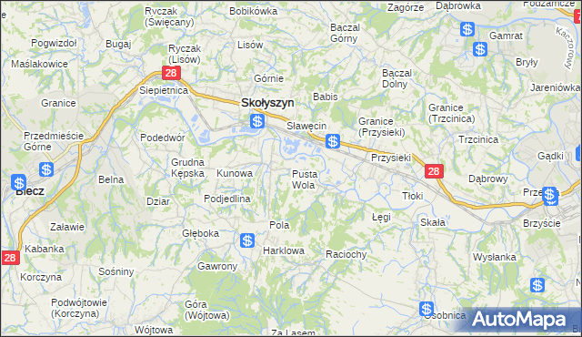 mapa Pusta Wola, Pusta Wola na mapie Targeo