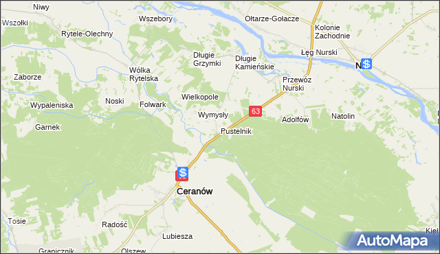 mapa Pustelnik gmina Ceranów, Pustelnik gmina Ceranów na mapie Targeo