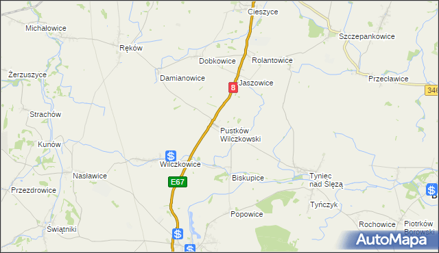 mapa Pustków Wilczkowski, Pustków Wilczkowski na mapie Targeo