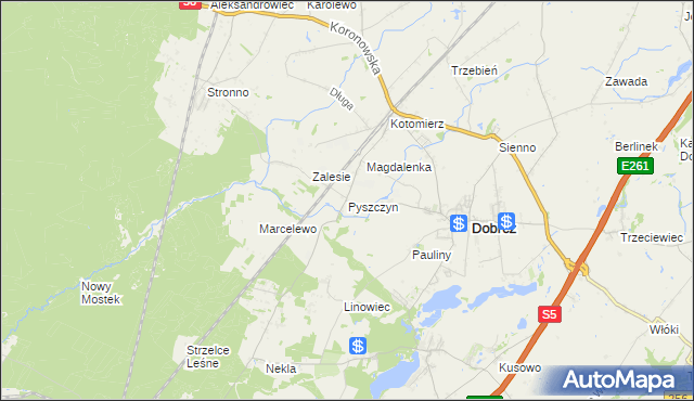 mapa Pyszczyn gmina Dobrcz, Pyszczyn gmina Dobrcz na mapie Targeo