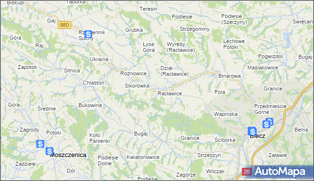 mapa Racławice gmina Biecz, Racławice gmina Biecz na mapie Targeo