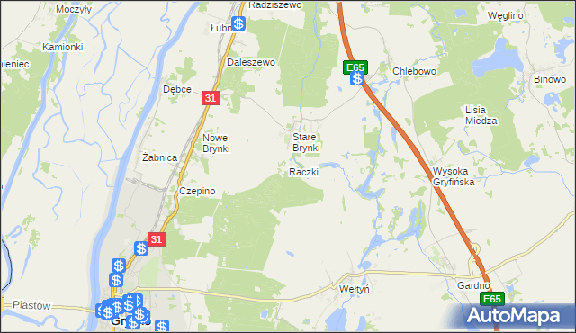 mapa Raczki gmina Gryfino, Raczki gmina Gryfino na mapie Targeo