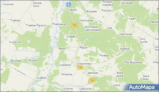 mapa Rączki gmina Kluczewsko, Rączki gmina Kluczewsko na mapie Targeo