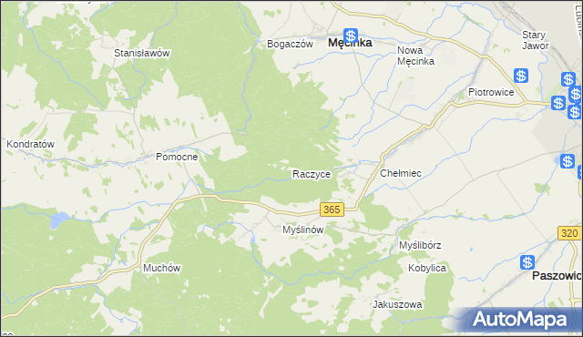 mapa Raczyce gmina Męcinka, Raczyce gmina Męcinka na mapie Targeo