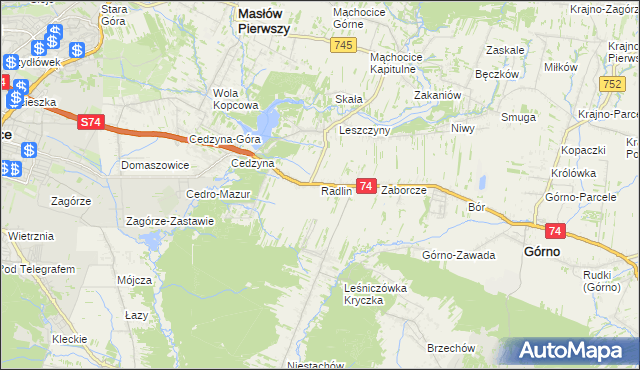 mapa Radlin gmina Górno, Radlin gmina Górno na mapie Targeo