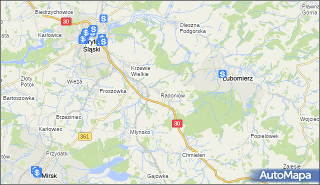 mapa Radoniów, Radoniów na mapie Targeo