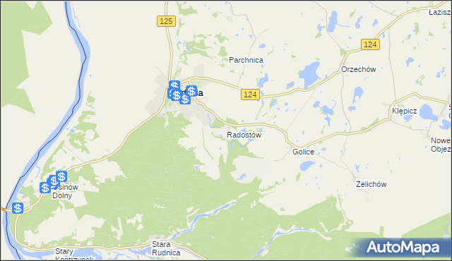 mapa Radostów gmina Cedynia, Radostów gmina Cedynia na mapie Targeo