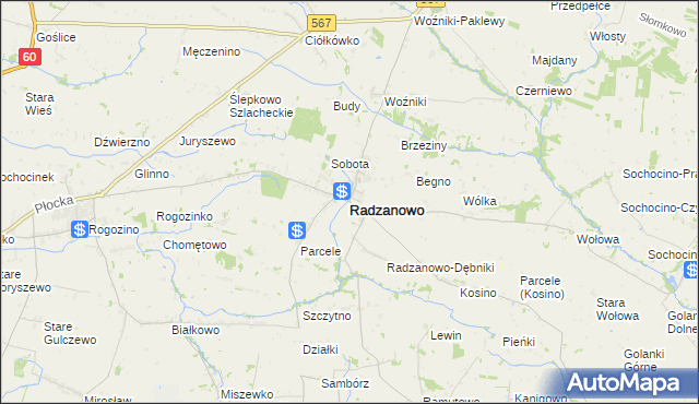 mapa Radzanowo, Radzanowo na mapie Targeo