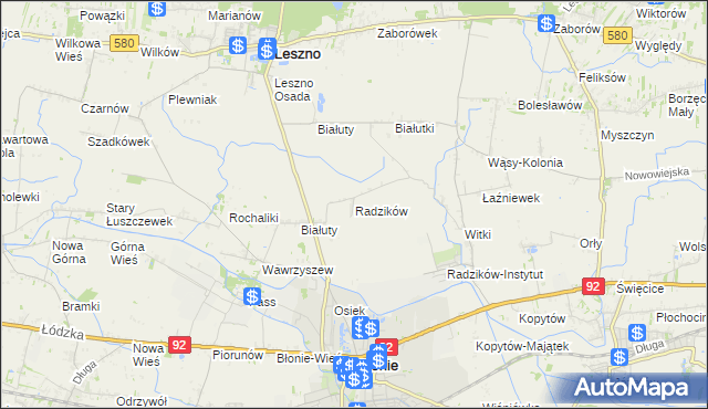 mapa Radzików gmina Błonie, Radzików gmina Błonie na mapie Targeo