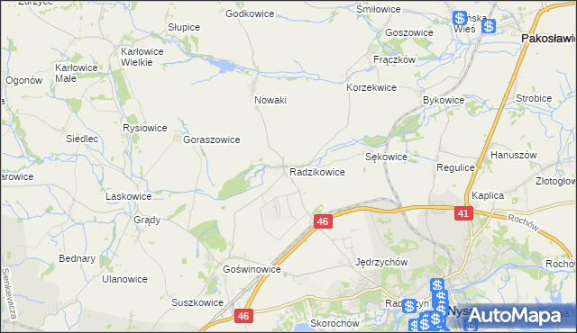 mapa Radzikowice, Radzikowice na mapie Targeo