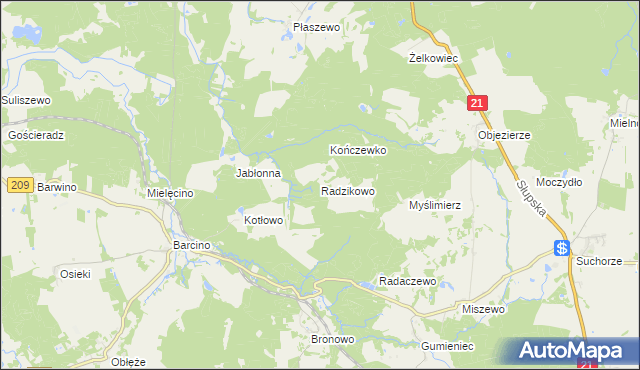 mapa Radzikowo, Radzikowo na mapie Targeo