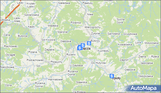 mapa Rajcza, Rajcza na mapie Targeo