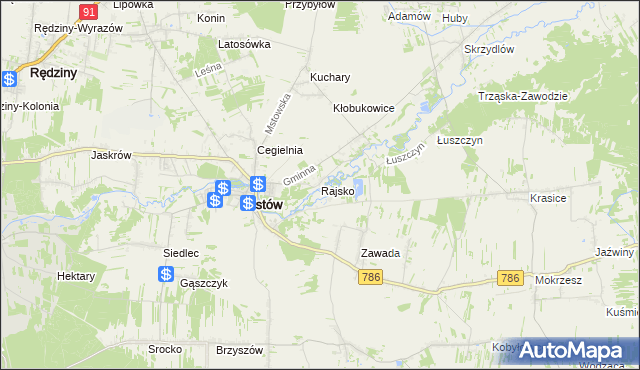 mapa Rajsko gmina Mstów, Rajsko gmina Mstów na mapie Targeo