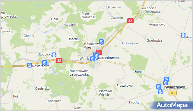 mapa Rakoniewice, Rakoniewice na mapie Targeo