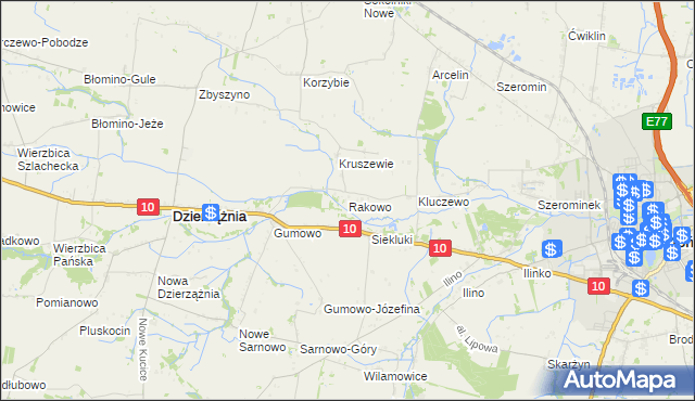 mapa Rakowo gmina Dzierzążnia, Rakowo gmina Dzierzążnia na mapie Targeo