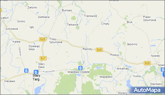 mapa Ramoty gmina Stary Targ, Ramoty gmina Stary Targ na mapie Targeo