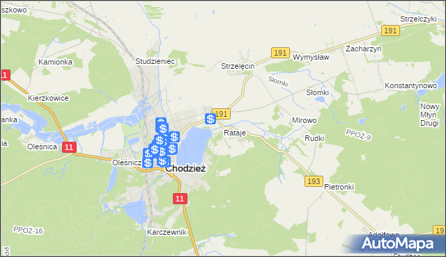 mapa Rataje gmina Chodzież, Rataje gmina Chodzież na mapie Targeo