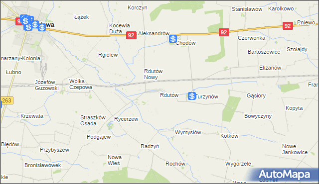 mapa Rdutów gmina Chodów, Rdutów gmina Chodów na mapie Targeo