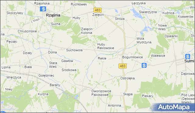 mapa Rekle gmina Rząśnia, Rekle gmina Rząśnia na mapie Targeo