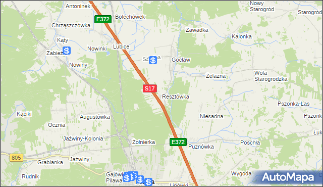 mapa Resztówka gmina Pilawa, Resztówka gmina Pilawa na mapie Targeo