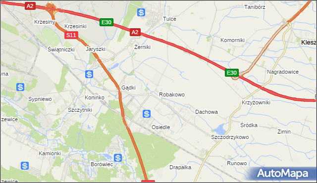 mapa Robakowo gmina Kórnik, Robakowo gmina Kórnik na mapie Targeo