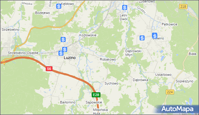 mapa Robakowo gmina Luzino, Robakowo gmina Luzino na mapie Targeo