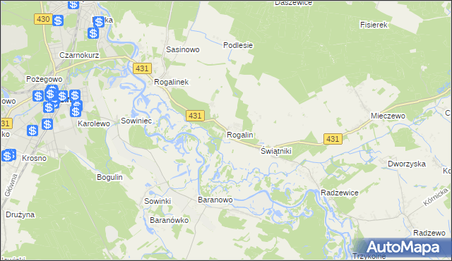 mapa Rogalin gmina Mosina, Rogalin gmina Mosina na mapie Targeo