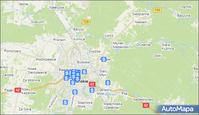 mapa Rogów gmina Końskie, Rogów gmina Końskie na mapie Targeo