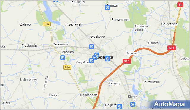 mapa Rokietnica powiat poznański, Rokietnica powiat poznański na mapie Targeo