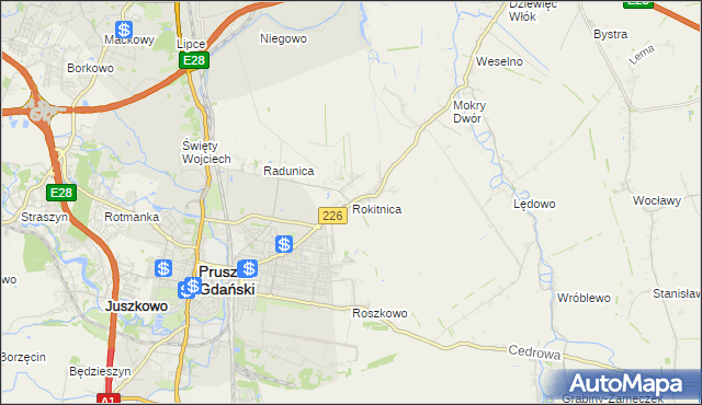 mapa Rokitnica gmina Pruszcz Gdański, Rokitnica gmina Pruszcz Gdański na mapie Targeo