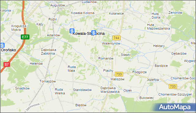 mapa Romanów gmina Kowala, Romanów gmina Kowala na mapie Targeo