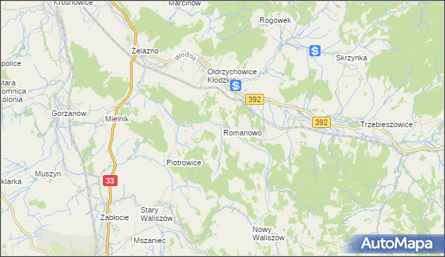 mapa Romanowo gmina Kłodzko, Romanowo gmina Kłodzko na mapie Targeo