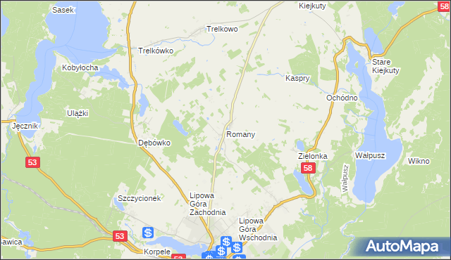 mapa Romany gmina Szczytno, Romany gmina Szczytno na mapie Targeo
