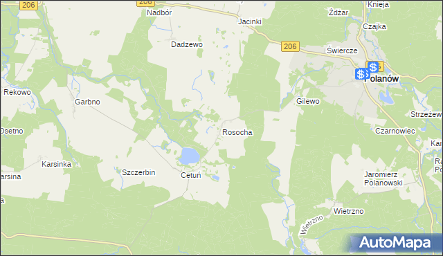 mapa Rosocha gmina Polanów, Rosocha gmina Polanów na mapie Targeo