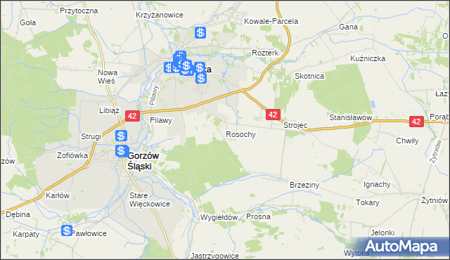 mapa Rosochy gmina Praszka, Rosochy gmina Praszka na mapie Targeo