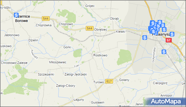 mapa Rostkowo gmina Czernice Borowe, Rostkowo gmina Czernice Borowe na mapie Targeo