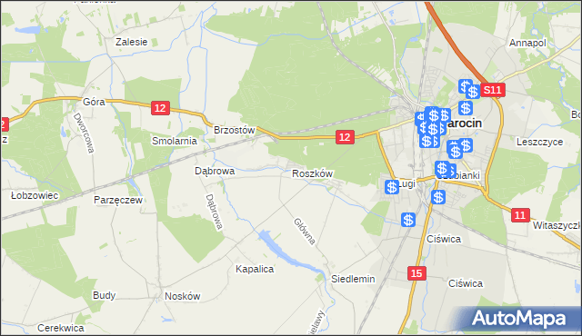 mapa Roszków gmina Jarocin, Roszków gmina Jarocin na mapie Targeo