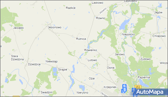 mapa Rówienko gmina Barlinek, Rówienko gmina Barlinek na mapie Targeo